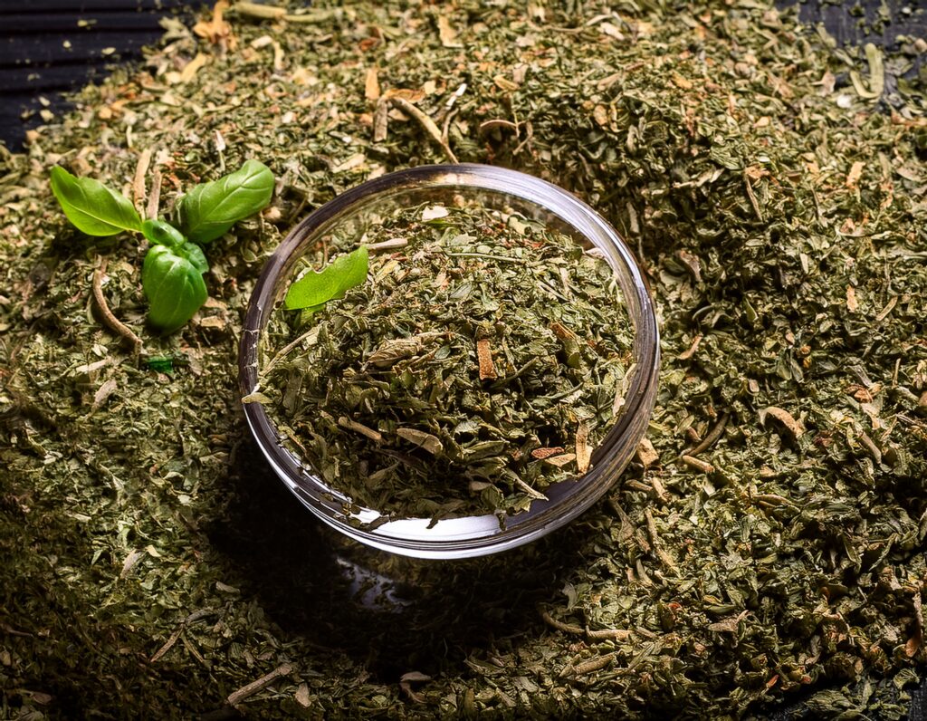 firefly generate an image of dried basil; herbal remedy based 643207